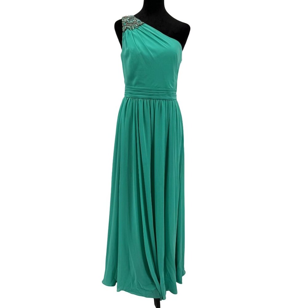 Badgley Mischka‎ Cache Prom Dress Womens 6 Turquoise One Shoulder Embellished